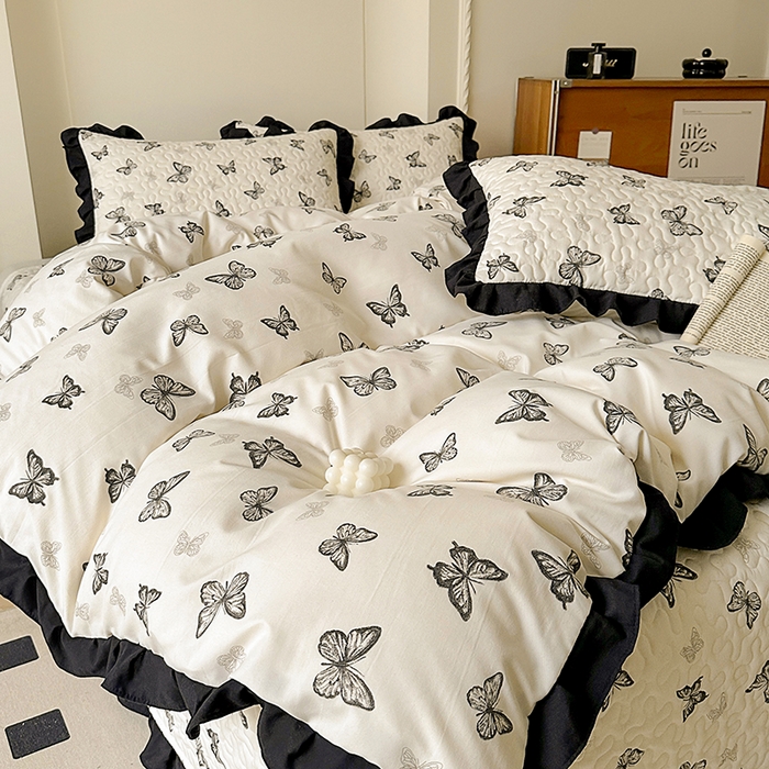 91家纺网 家纺一手货源 找家纺 美梦家纺 2025新款法式赫本风水洗棉床盖四件套系列 赫本风-蝴蝶