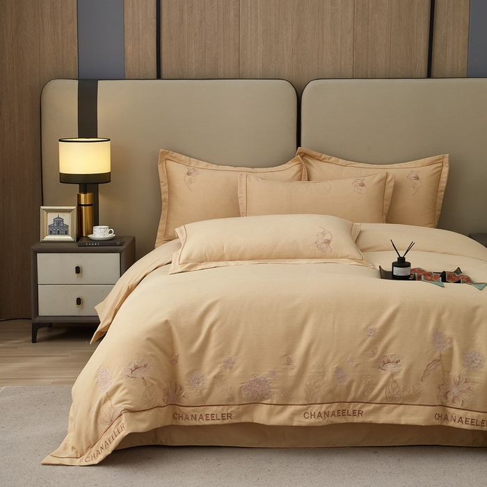 91家纺网 家纺一手货源 找家纺 雲归梦 2025新款全棉加厚磨毛绣花宽边工艺四件套-南法凤情 南法凤情-棕