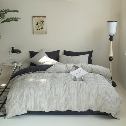 91家纺网 家纺一手货源 找家纺 2025新款立体提花人字纹四件套-绅士风格二绅士-黑