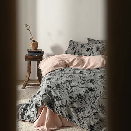 简家居 2025新款60支色织空气棉四件套 繁花-粉