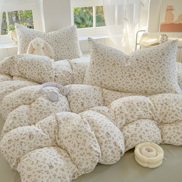 91家纺网 家纺一手货源 找家纺 玉海棠家纺 2025新款针织双层纱四件套 花田薇