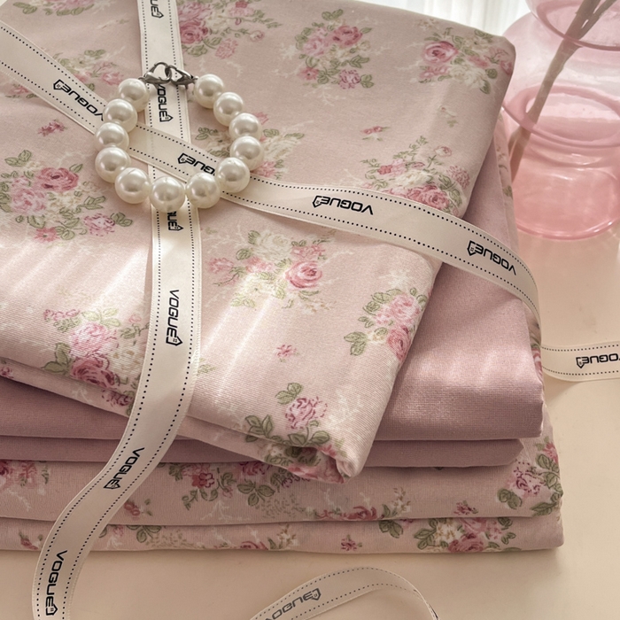 91家纺网 家纺一手货源 找家纺 玉海棠家纺 2025新款针织双层纱四件套 春和豆沙