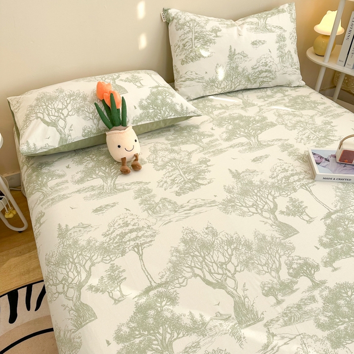 91家纺网 家纺一手货源 找家纺 简宜家居（朝初家纺） 2025新款A版纯棉全棉磨毛单床单 翠影凝香