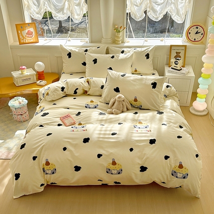 希诺家居 2025新款全棉纯棉卡通小清新被套床笠四件套 奶油蛋糕