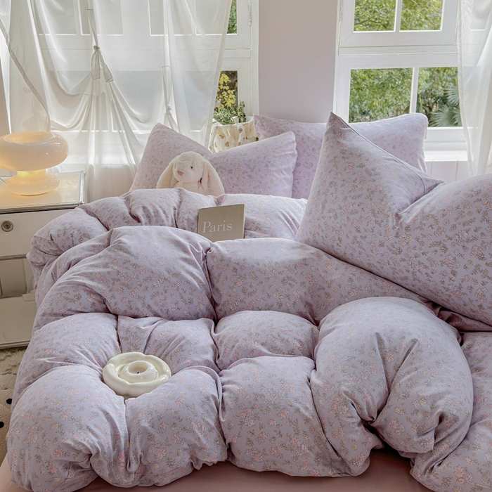 91家纺网 家纺一手货源 找家纺 玉海棠家纺 2025新款针织双层纱四件套 丽莎紫