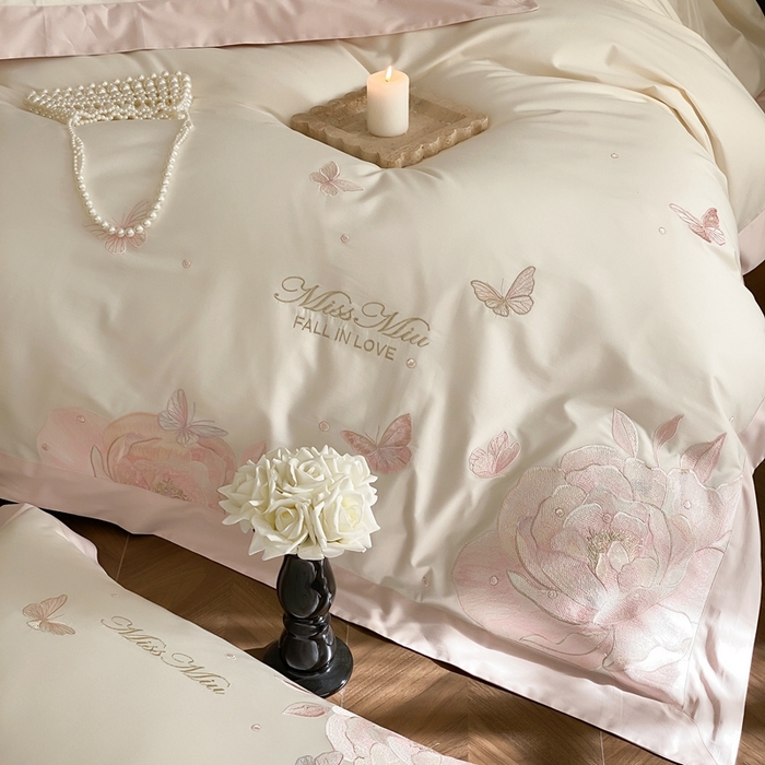 91家纺网 家纺一手货源 找家纺 2025新款100支全棉四件套-绮梦风格二 白色