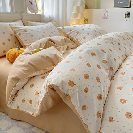 91家纺网 家纺一手货源 找家纺 希文 2025新款13372全棉纯棉印花四件套-第一批 星星南瓜