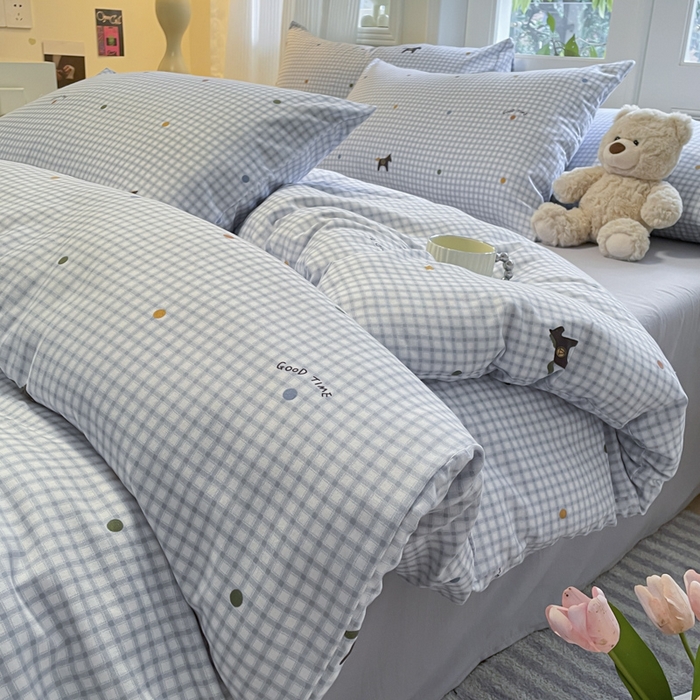 91家纺网 家纺一手货源 找家纺 玉海棠家纺 2025新款针织双层纱四件套 波点马