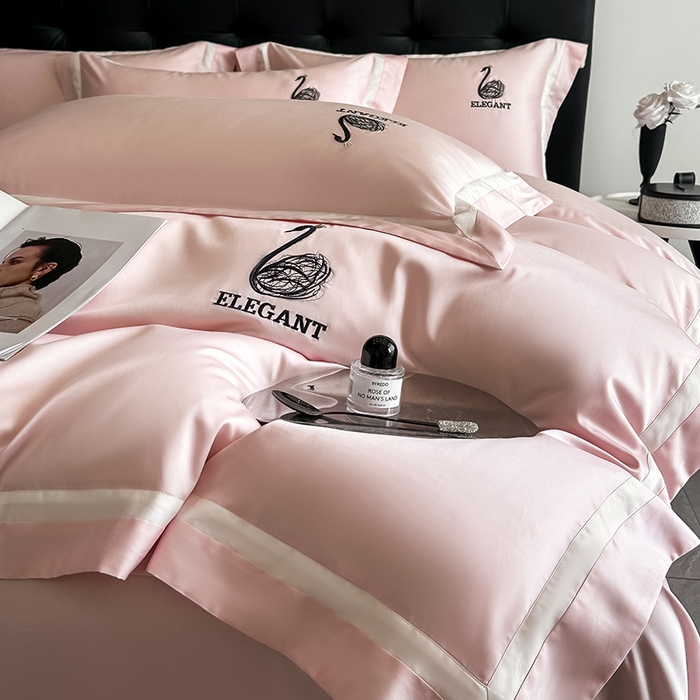 91家纺网 家纺一手货源 找家纺 618家纺 2025新款A类60S100支全棉纯棉四件套-天鹅之舞 天鹅之舞-淡粉