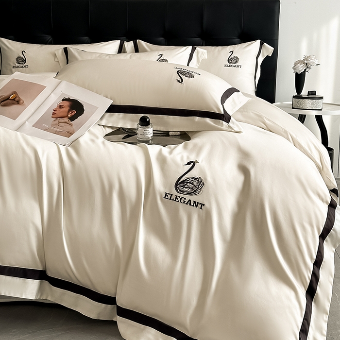 91家纺网 家纺一手货源 找家纺 618家纺 2025新款A类60S100支全棉纯棉四件套-天鹅之舞 天鹅之舞-奶油米