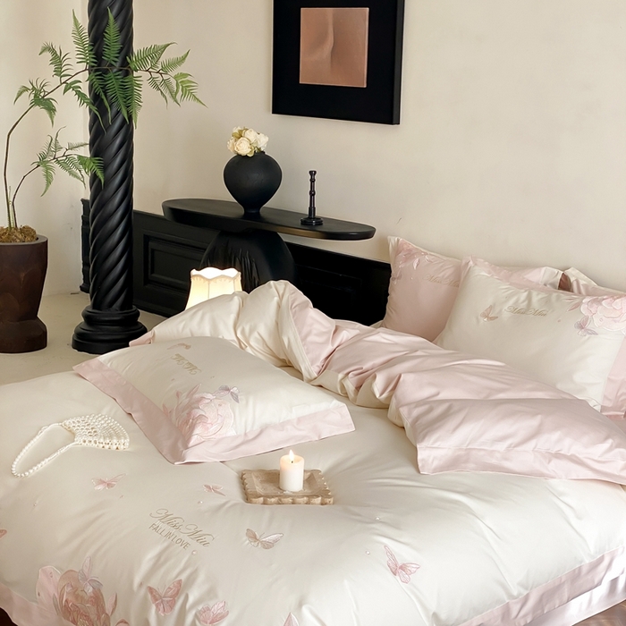 91家纺网 家纺一手货源 找家纺 2025新款100支全棉四件套-绮梦风格二 白色