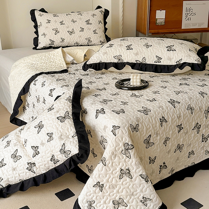 91家纺网 家纺一手货源 找家纺 美梦家纺 2025新款法式赫本风水洗棉床盖四件套系列 赫本风-蝴蝶