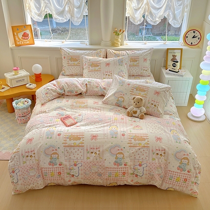 希诺家居 2025新款全棉纯棉卡通小清新被套床笠四件套 花园派对
