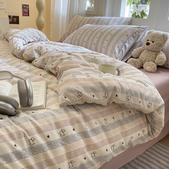 91家纺网 家纺一手货源 找家纺 玉海棠家纺 2025新款针织双层纱四件套 卡曼