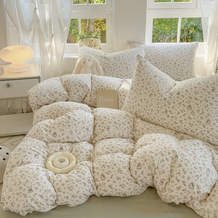 91家纺网 家纺一手货源 找家纺 玉海棠家纺 2025新款针织双层纱四件套 花田薇