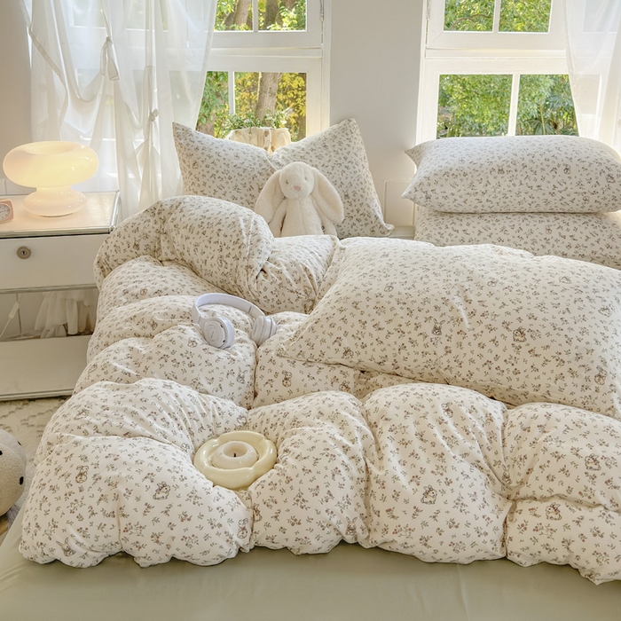 91家纺网 家纺一手货源 找家纺 玉海棠家纺 2025新款针织双层纱四件套 花田薇