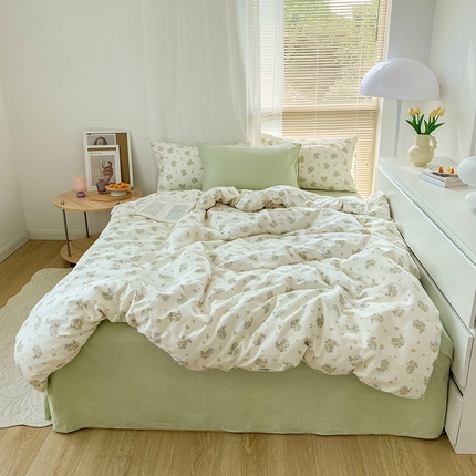 （总）尺素 2025新款纯棉印花13372全棉田园风被套韩式小清新碎花四件套