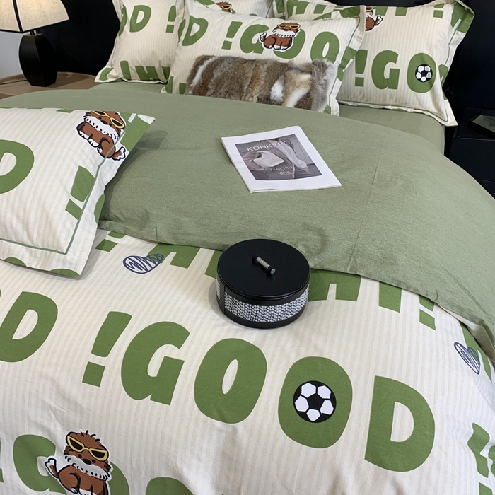 91家纺网 家纺一手货源 找家纺 莱豫家纺 2025新款全棉生态磨毛加厚全棉四件套 字母狗狗