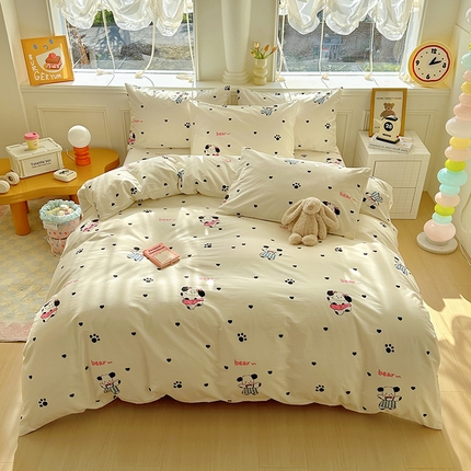 希诺家居 2025新款全棉纯棉卡通小清新被套床笠四件套 甜心小熊