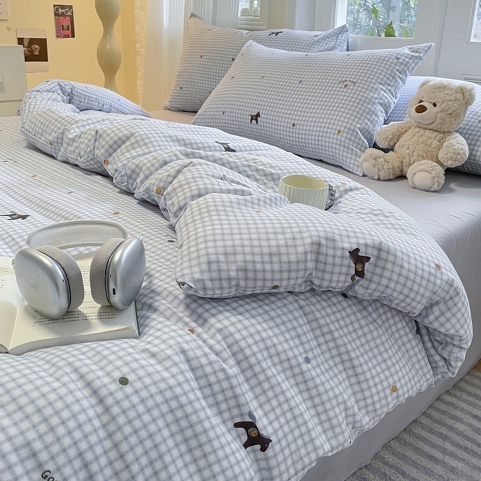 91家纺网 家纺一手货源 找家纺 玉海棠家纺 2025新款针织双层纱四件套 波点马