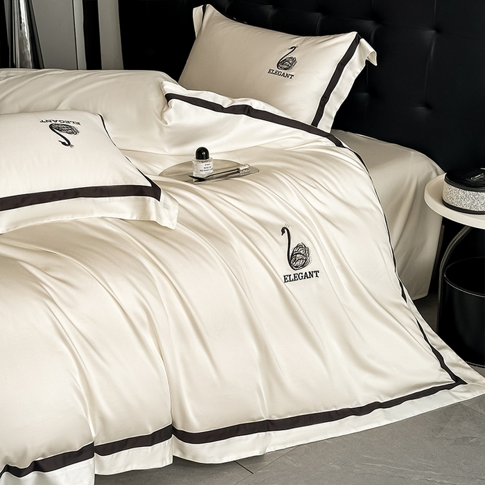 91家纺网 家纺一手货源 找家纺 618家纺 2025新款A类60S100支全棉纯棉四件套-天鹅之舞 天鹅之舞-奶油米