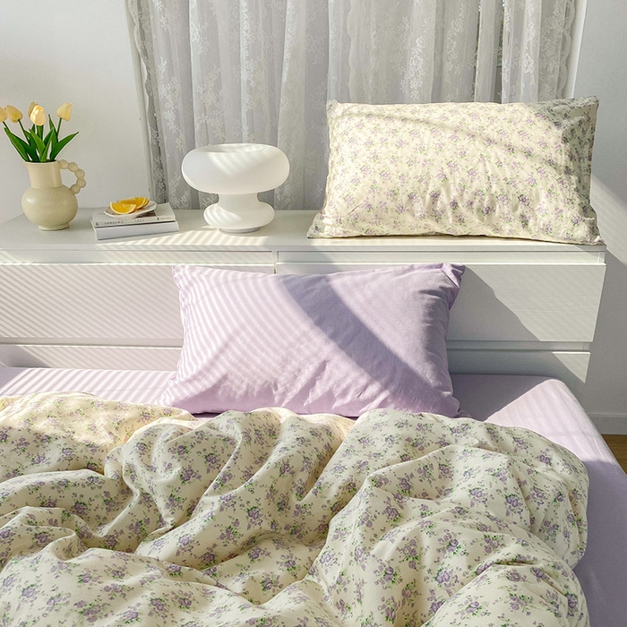 91家纺网 家纺一手货源 找家纺 尺素 2025新款纯棉印花13372全棉田园风被套韩式小清新碎花四件套 雾岛听风