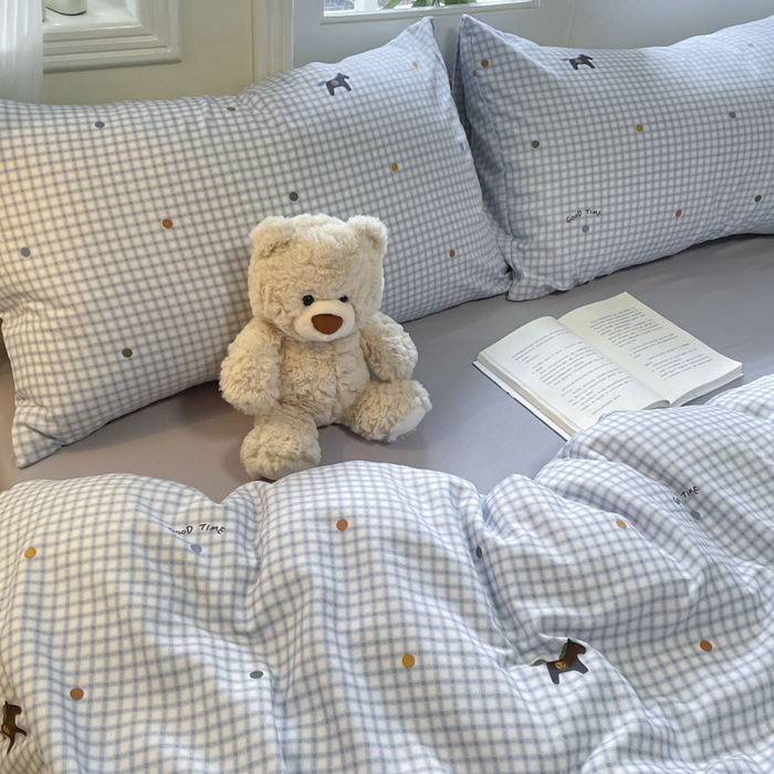 91家纺网 家纺一手货源 找家纺 玉海棠家纺 2025新款针织双层纱四件套 波点马