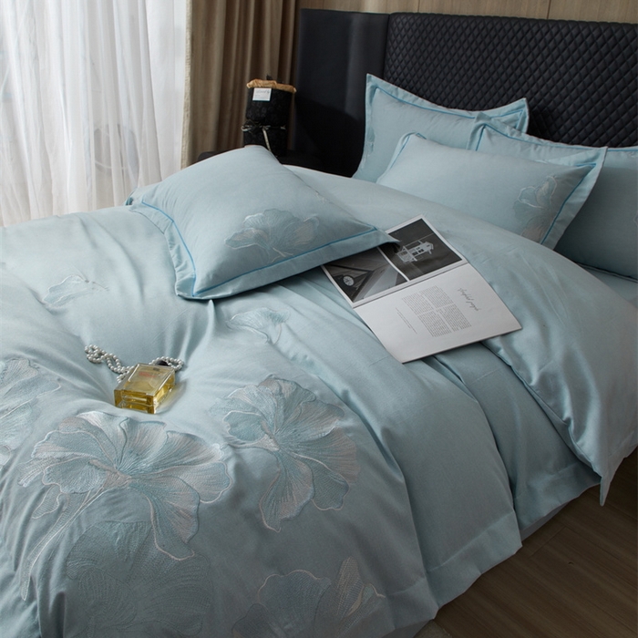 91家纺网 家纺一手货源 找家纺 雲归梦 2025新款全棉加厚磨毛绣花宽边工艺四件套-璀璨人生 璀璨人生-兰绿