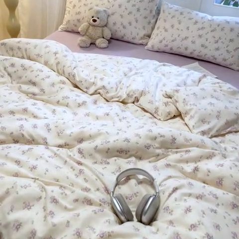 91家纺网 家纺一手货源 找家纺 玉海棠家纺 2025新款针织双层纱四件套 春意花开