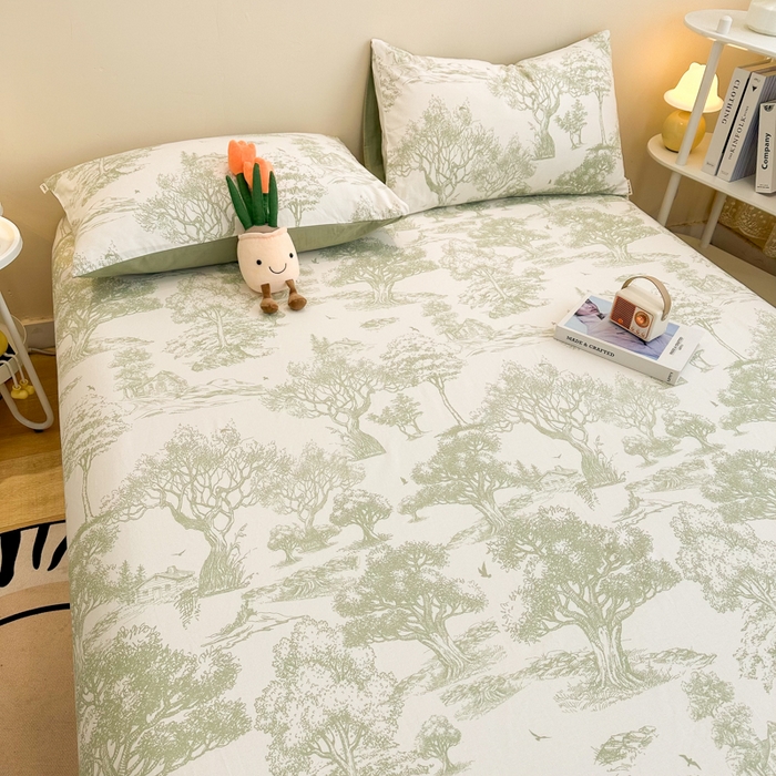 91家纺网 家纺一手货源 找家纺 简宜家居（朝初家纺） 2025新款A版纯棉全棉磨毛单床笠 翠影凝香