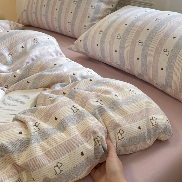 91家纺网 家纺一手货源 找家纺 玉海棠家纺 2025新款针织双层纱四件套 卡曼