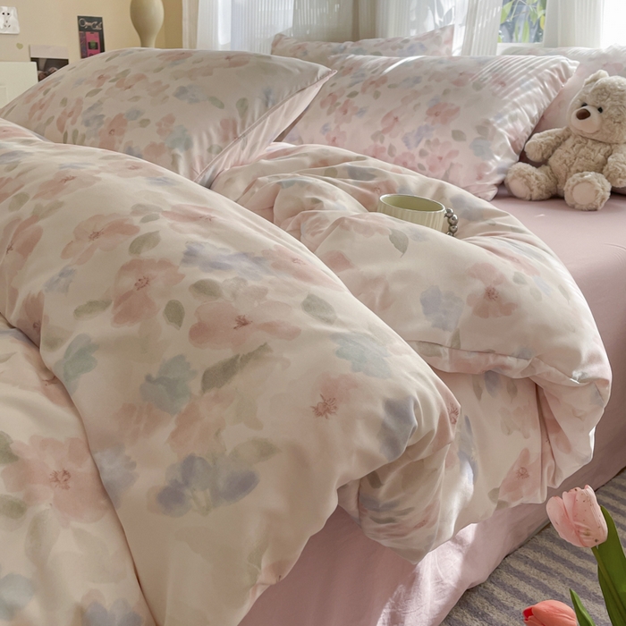 91家纺网 家纺一手货源 找家纺 玉海棠家纺 2025新款针织双层纱四件套 初夏