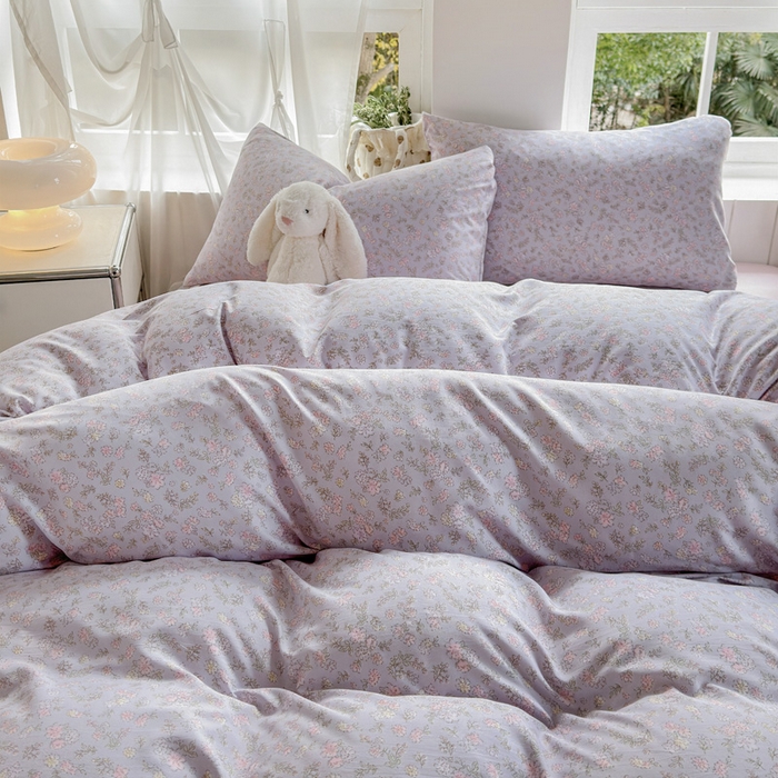 91家纺网 家纺一手货源 找家纺 玉海棠家纺 2025新款针织双层纱四件套 丽莎紫