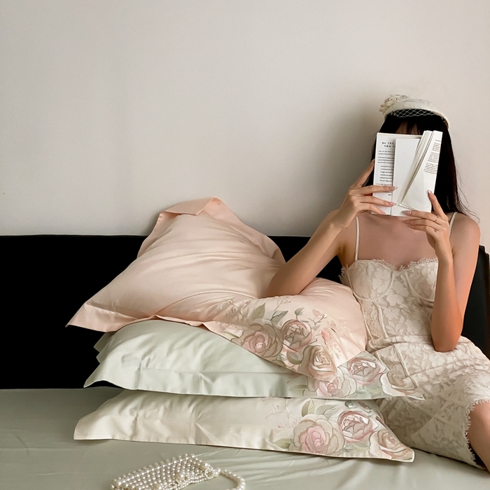 91家纺网 家纺一手货源 找家纺 2025新款100支全棉四件套-玫瑰物语 绿色