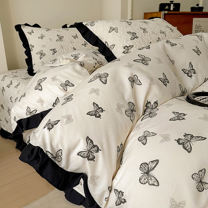 91家纺网 家纺一手货源 找家纺 美梦家纺 2025新款法式赫本风水洗棉床盖四件套系列 赫本风-蝴蝶