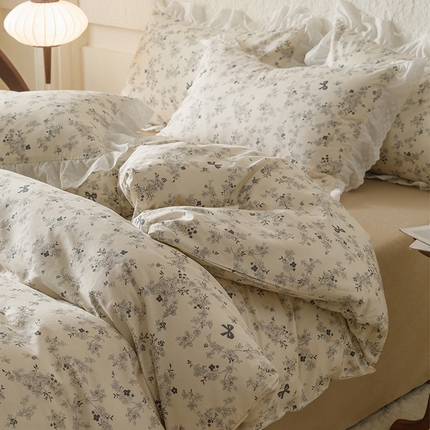 91家纺网 家纺一手货源 找家纺 2025新款【假日花园】全棉蕾丝花边四件套铃兰咖