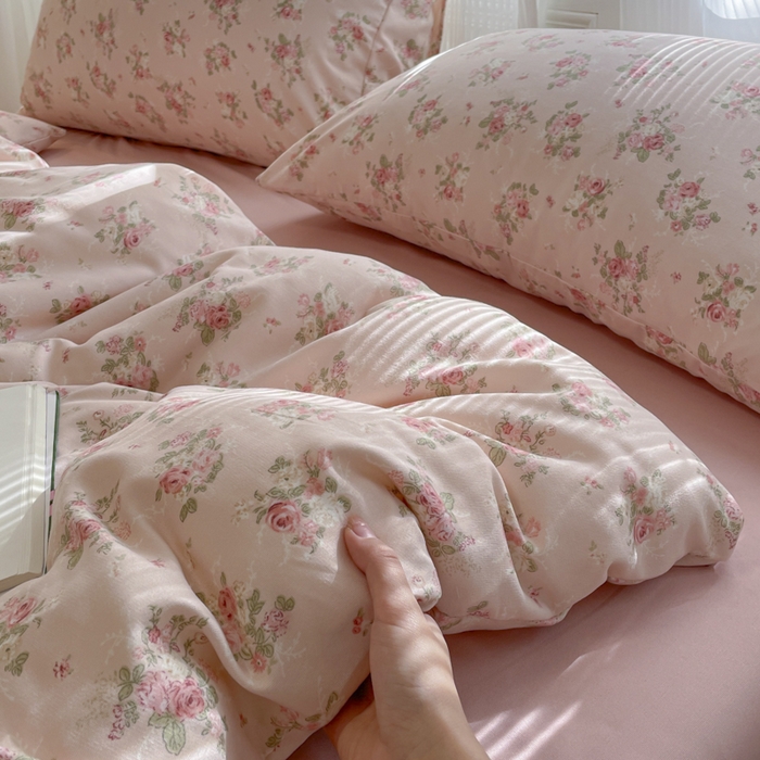 91家纺网 家纺一手货源 找家纺 玉海棠家纺 2025新款针织双层纱四件套 春和豆沙