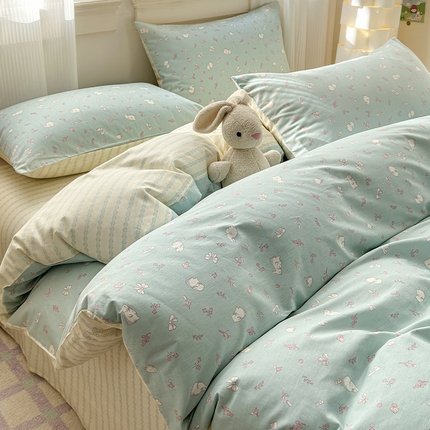 91家纺网 家纺一手货源 找家纺 希文 2025新款13372全棉纯棉印花四件套-第一批 玉兔兔-蓝