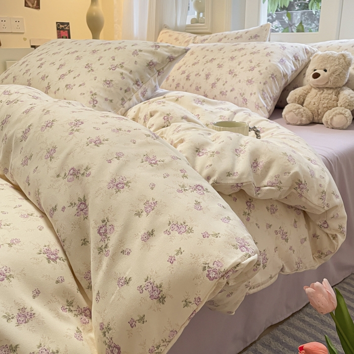 91家纺网 家纺一手货源 找家纺 玉海棠家纺 2025新款针织双层纱四件套 春意花开