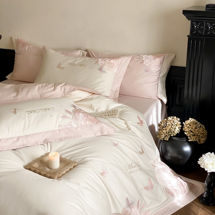 91家纺网 家纺一手货源 找家纺 2025新款100支全棉四件套-绮梦风格二 白色