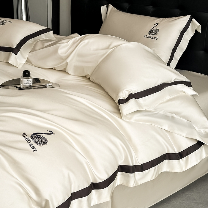 91家纺网 家纺一手货源 找家纺 618家纺 2025新款A类60S100支全棉纯棉四件套-天鹅之舞 天鹅之舞-奶油米