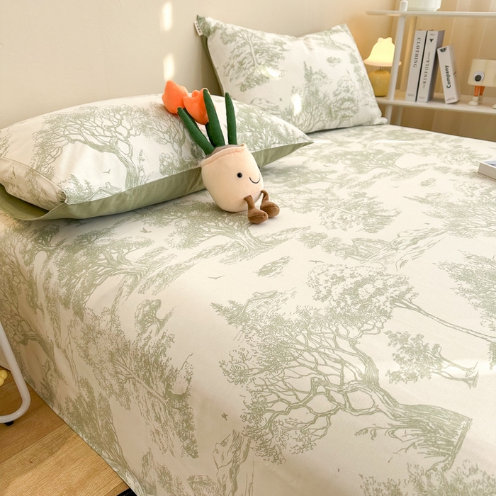 91家纺网 家纺一手货源 找家纺 简宜家居（朝初家纺） 2025新款A版纯棉全棉磨毛单床单 翠影凝香