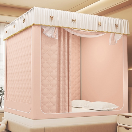 91家纺网 家纺一手货源 找家纺 富莱星蚊帐 2025新款夹棉防风保暖蚊帐 粉