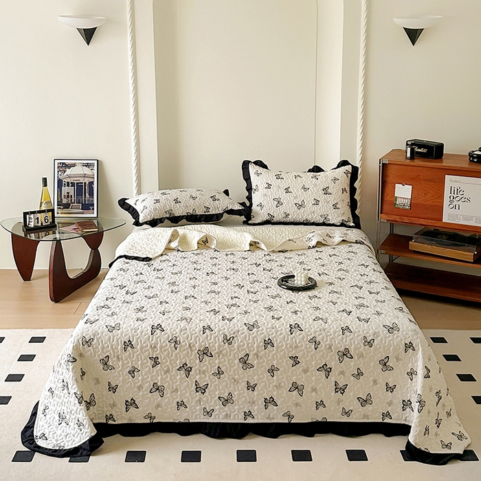 91家纺网 家纺一手货源 找家纺 美梦家纺 2025新款法式赫本风水洗棉床盖四件套系列 赫本风-蝴蝶