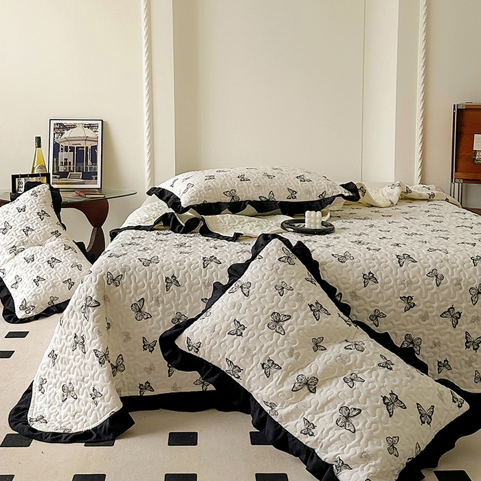 91家纺网 家纺一手货源 找家纺 美梦家纺 2025新款法式赫本风水洗棉床盖四件套系列 赫本风-蝴蝶