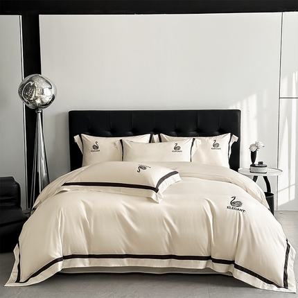 91家纺网 家纺一手货源 找家纺 （总）618家纺 2025新款A类60S100支全棉纯棉四件套-天鹅之舞