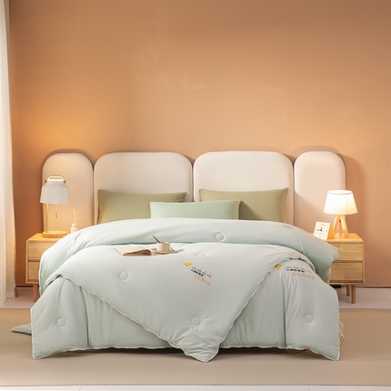 91家纺网 家纺一手货源 找家纺 （买家秀爆款不断货）A类母婴级无染针织双拼纯色大豆被子春秋冬被大豆纤维被子被芯大豆被大豆提花子母被子 格林-艾草绿