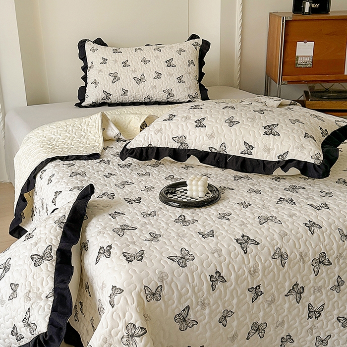 91家纺网 家纺一手货源 找家纺 美梦家纺 2025新款法式赫本风水洗棉床盖四件套系列 赫本风-蝴蝶