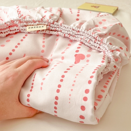 91家纺网 家纺一手货源 找家纺 2025新款老粗布烫画老粗布印花系列单床笠 超乐汪-粉