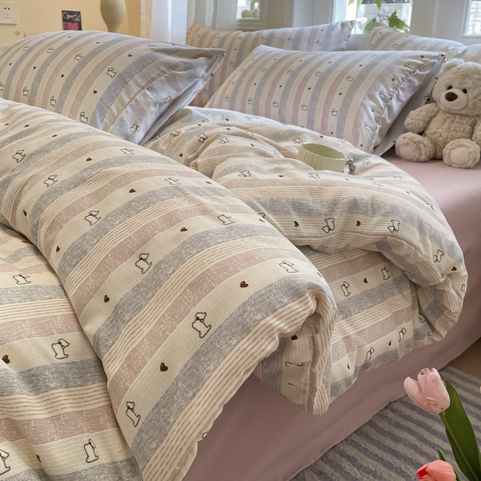 91家纺网 家纺一手货源 找家纺 玉海棠家纺 2025新款针织双层纱四件套 卡曼